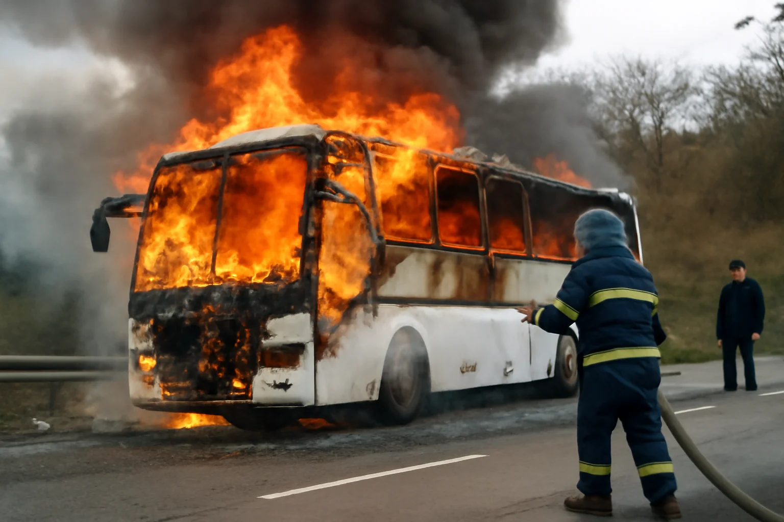 Autocar ars la Topolog, fără victime raportate