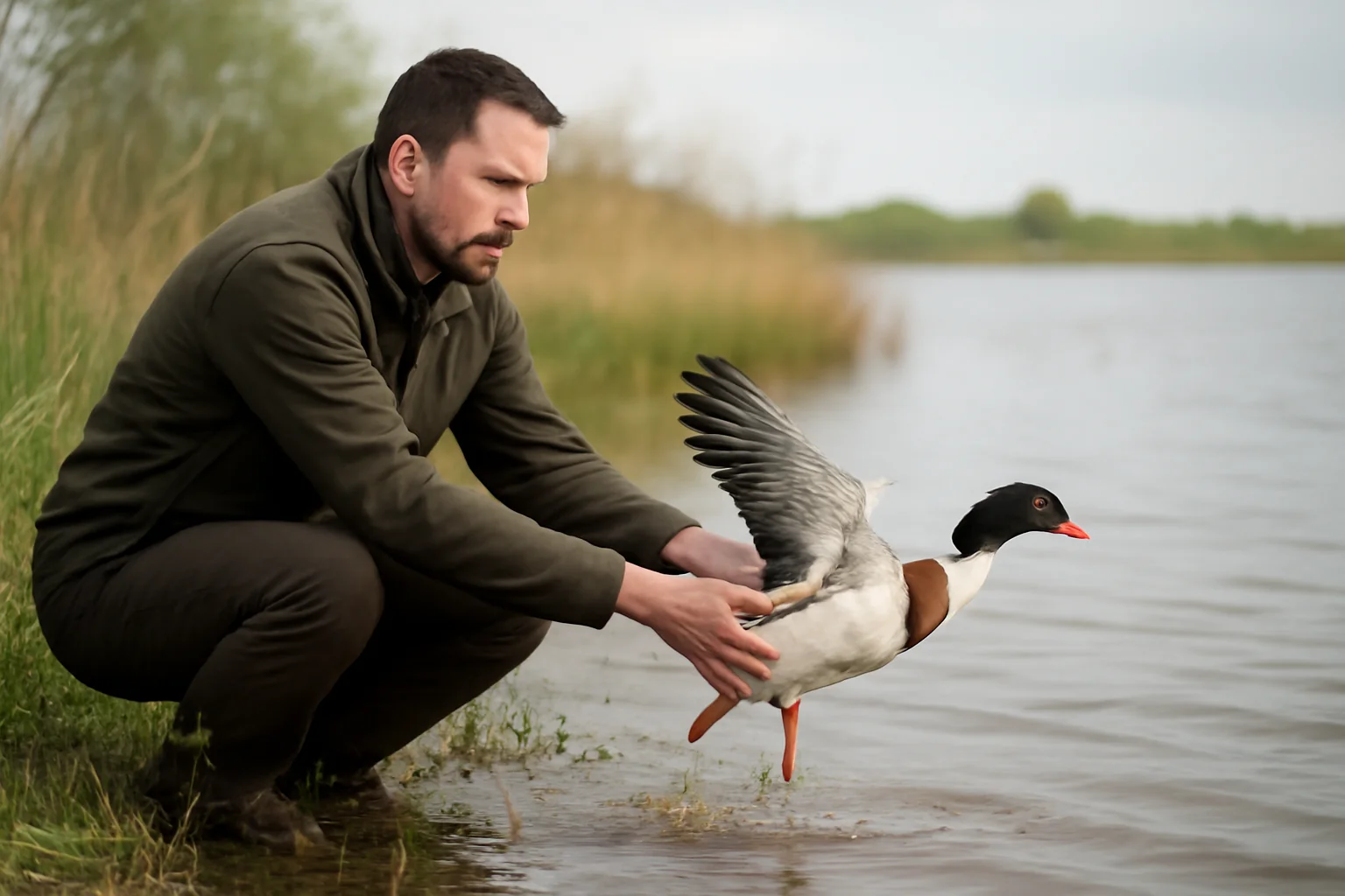 Buhai de baltă slăbit, preluat prin 112 și readus în habitatul natural la Tulcea