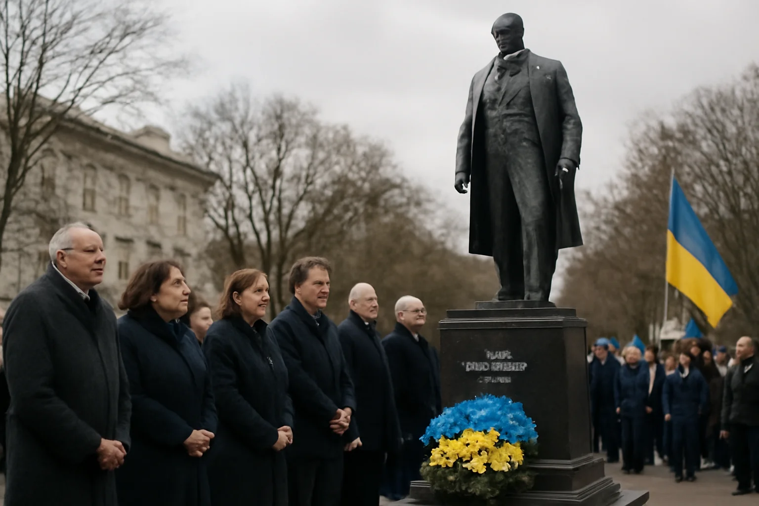Ceremonie de reculegere la Tulcea, la statuia lui Taras Șevcenko, la patru ani de la escaladarea războiului din Ucraina