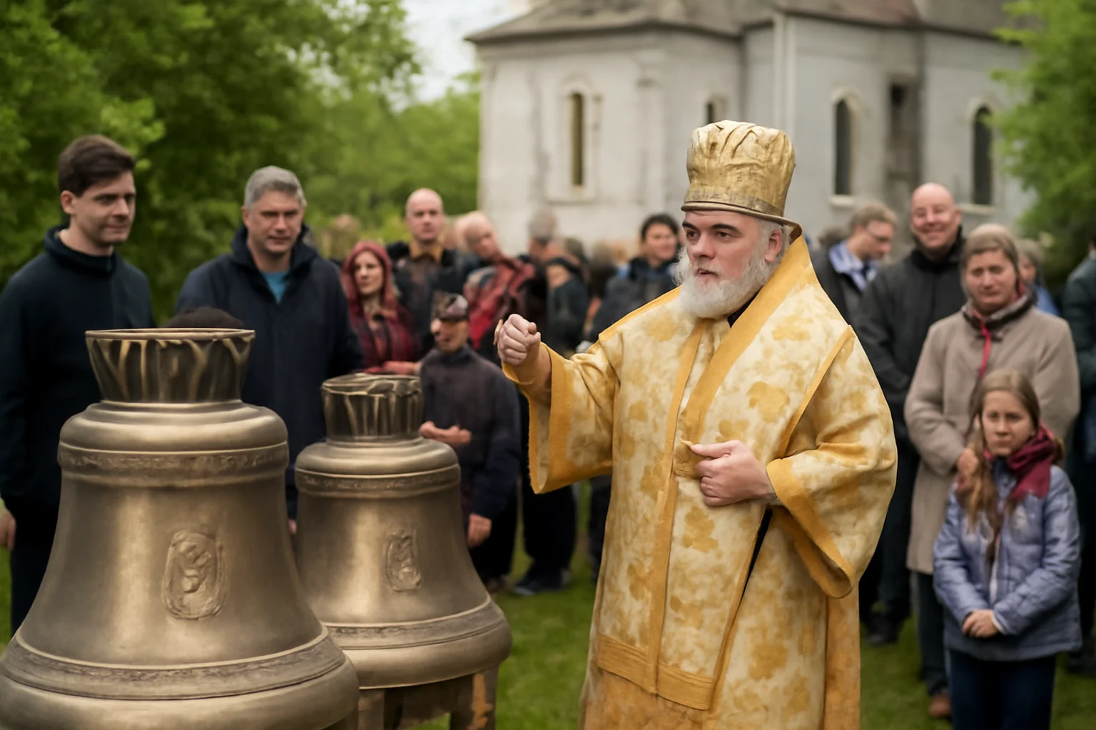 Clopotele noii biserici din Ceamurlia de Sus, sfințite de episcopul Tulcii Visarion