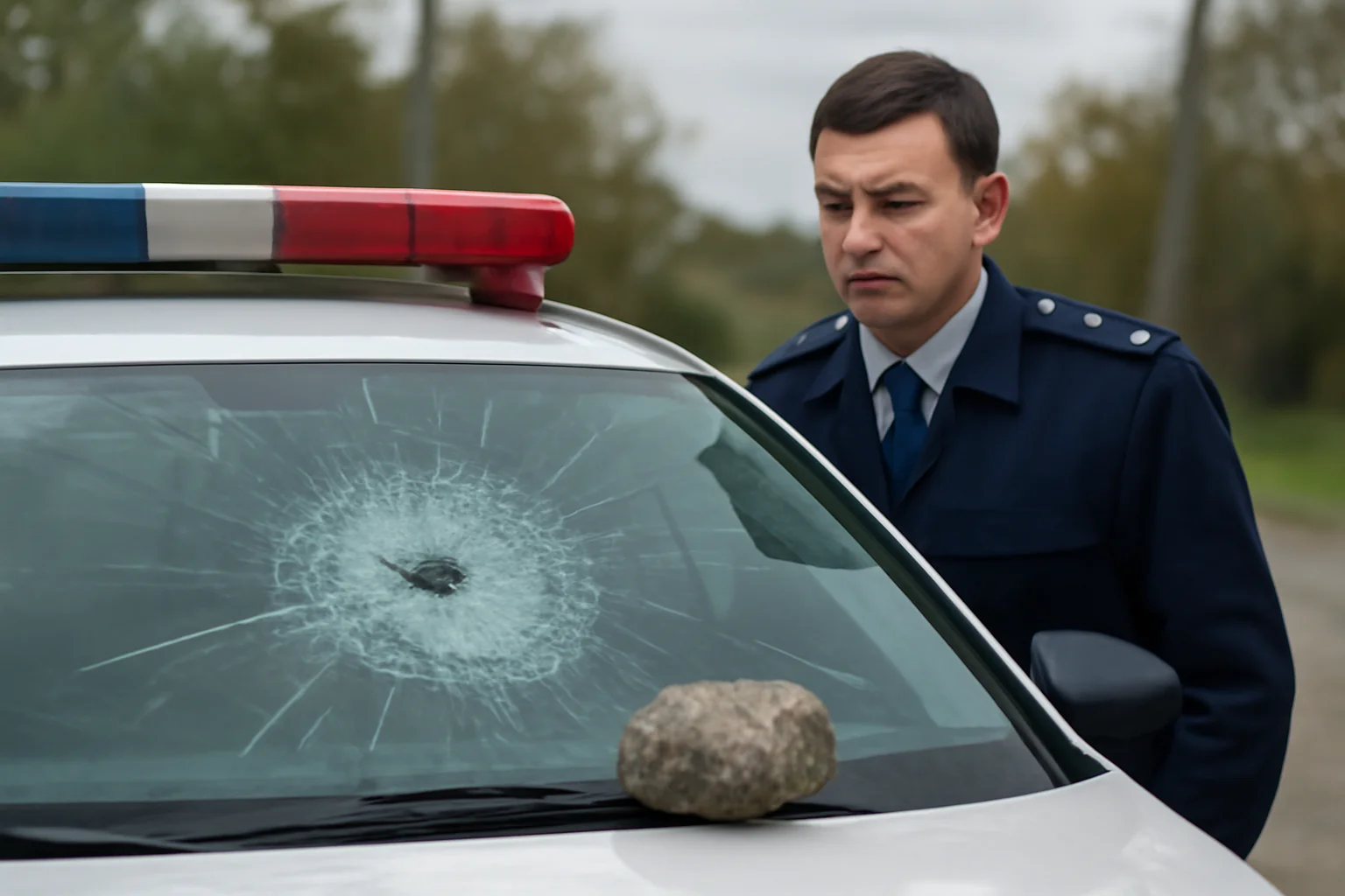 Incident la Babadag, județul Tulcea: parbriz de autospecială de pompieri spart cu o piatră