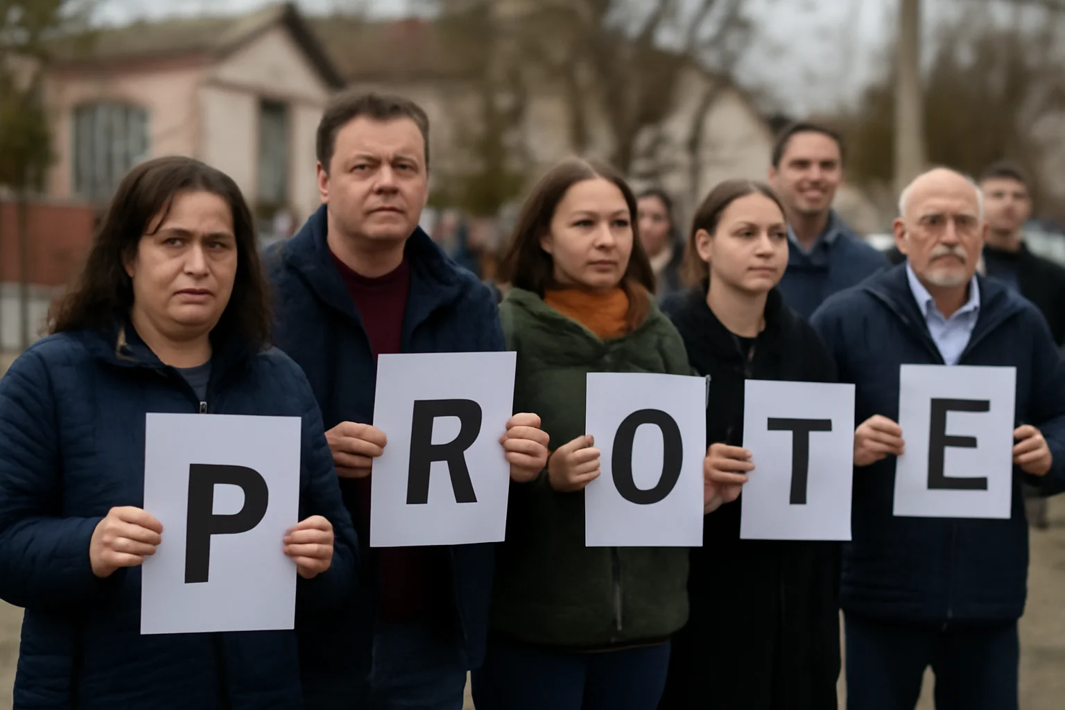 Profesori din Măcin intră în grevă și protestează în curtea liceului, în județul Tulcea